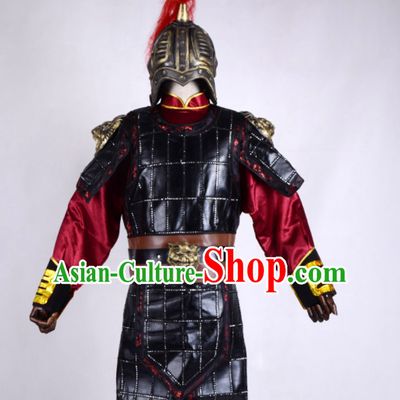 Ancient Chinese Folk Legend Character Hua Mulan Armor Costume and Helmet Complete Set