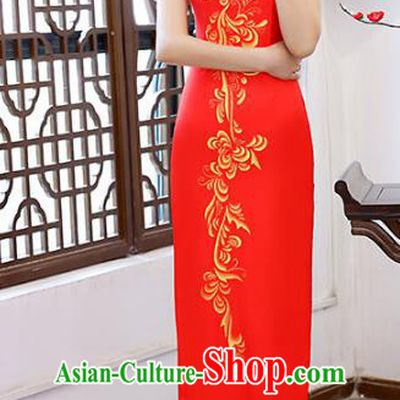 Chinese Traditional Chrysanthemum Pattern Mandarin Qipao Dress National Costume Red Cheongsam for Women