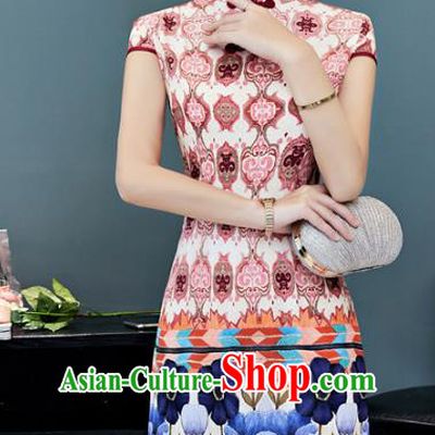 Chinese Traditional Mandarin Qipao Dress National Costume Tang Suit Printing Cheongsam for Women