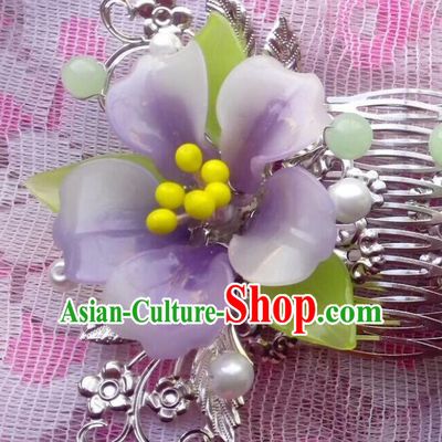 Traditional Chinese Ancient Hair Accessories Purple Flower Hair Comb Hairpins for Women