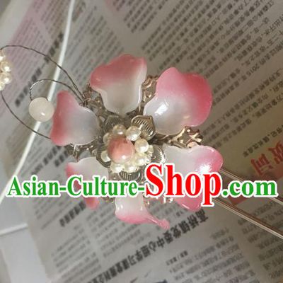 Traditional Chinese Ancient Palace Lady Hair Accessories Hairpins Pink Flower Hair Clip for Women