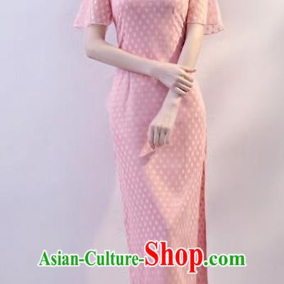 Chinese Traditional Tang Suit Qipao Dress National Costume Pink Mandarin Cheongsam for Women