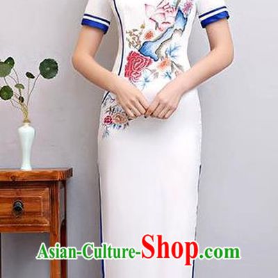 Chinese Traditional Printing Lotus Mandarin Qipao Dress National Costume Tang Suit Cheongsam for Women