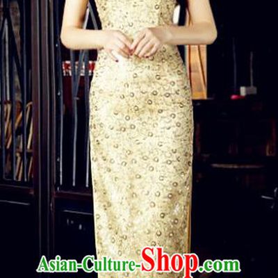 Chinese Traditional Mandarin Qipao Dress National Costume Tang Suit Yellow Cheongsam for Women