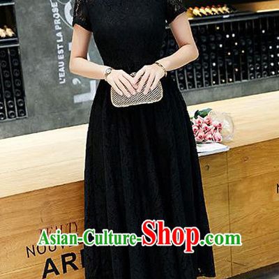 Chinese Traditional Black Lace Qipao Dress National Costume Tang Suit Mandarin Cheongsam for Women