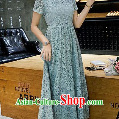 Chinese Traditional Green Lace Qipao Dress National Costume Tang Suit Mandarin Cheongsam for Women