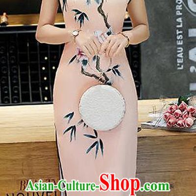 Chinese Traditional Tang Suit Qipao Dress National Costume Printing Pink Mandarin Cheongsam for Women