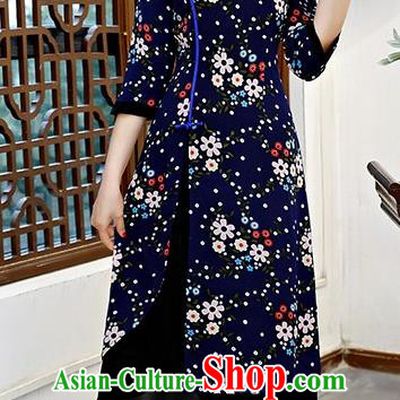 Chinese Traditional Tang Suit Blue Qipao Dress National Costume Chiffon Mandarin Cheongsam for Women