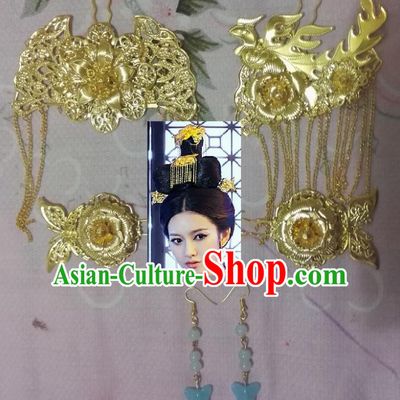Traditional Chinese Ancient Hair Accessories Golden Hairpins Tassel Step Shake for Women