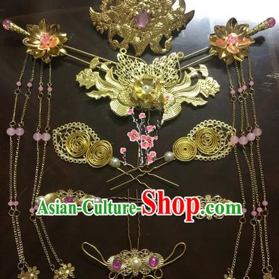 Traditional Chinese Ancient Wedding Hair Accessories Phoenix Coronet Step Shake Hairpins Complete Set for Women