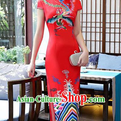 Top Grade Chinese Traditional Red Silk Qipao Dress National Costume Tang Suit Mandarin Cheongsam for Women