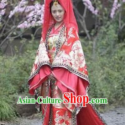 Chinese Ancient Tang Dynasty Princess Wedding Embroidered Replica Costume for Women