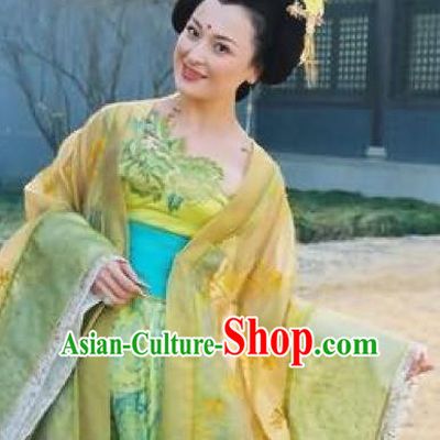 Chinese Ancient Tang Dynasty Imperial Consort Yang Embroidered Hanfu Dress Replica Costume for Women