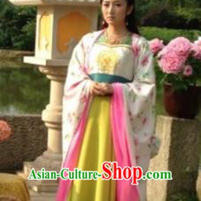 Chinese Ancient Tang Dynasty Imperial Consort Embroidered Hanfu Dress Replica Costume for Women