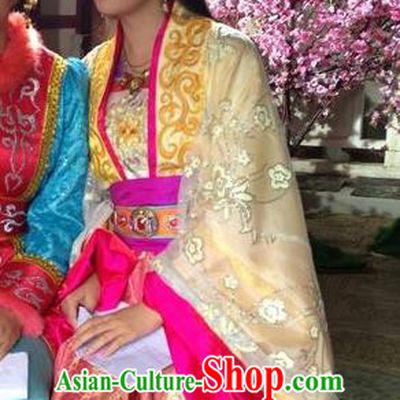 Chinese Ancient Tang Dynasty Imperial Consort Embroidered Hanfu Dress Replica Costume for Women