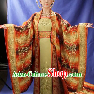 Ancient Chinese Tang Dynasty Queen Wu Zetian Palace Lady Embroidered Dress Replica Costume for Women
