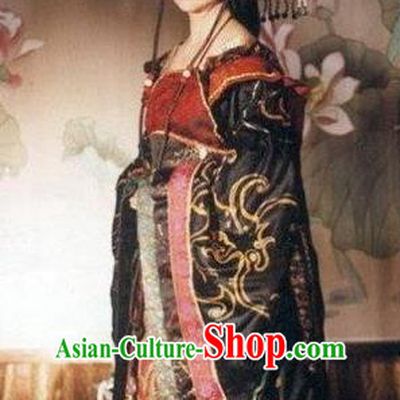 Chinese Ancient Tang Dynasty Queen Wu Zetian Embroidered Replica Costume and Headpiece Complete Set for Women