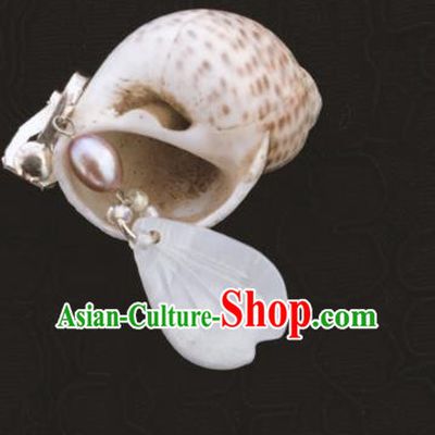 Traditional Chinese Ancient Jewelry Accessories Shell Earrings Pink Pearl Eardrop for Women