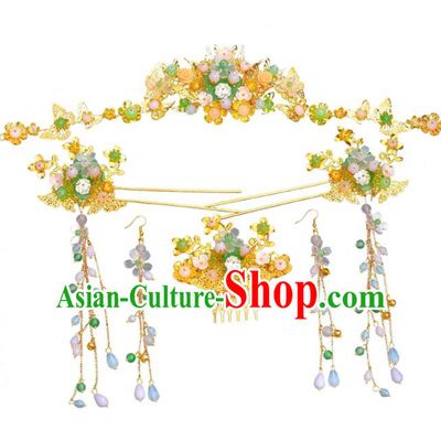 Traditional Chinese Ancient Bride Hair Accessories Xiuhe Suit Hairpins Golden Hair Clasp Complete Set for Women
