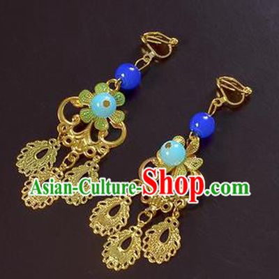 Handmade Bride Wedding Ear Accessories Hanfu Golden Tassel Earrings for Women