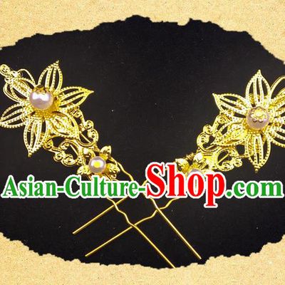 Traditional Chinese Ancient Hair Accessories Hanfu Golden Hairpins for Women