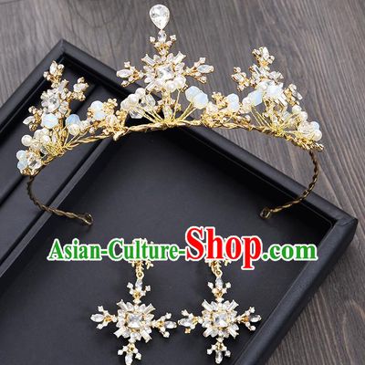 Handmade Bride Wedding Hair Accessories Princess Crystal Hair Clasp and Earrings for Women