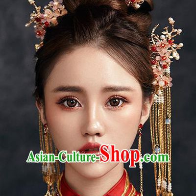 Traditional Chinese Ancient Bride Hair Accessories Xiuhe Suit Hairpins Step Shake Complete Set for Women