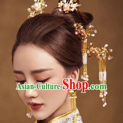 Traditional Chinese Ancient Bride Hair Accessories Xiuhe Suit Hairpins Hair Combs Complete Set for Women
