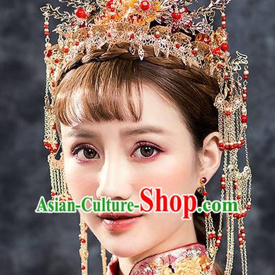 Traditional Chinese Ancient Bride Hair Accessories Xiuhe Suit Hairpins Phoenix Coronet Complete Set for Women