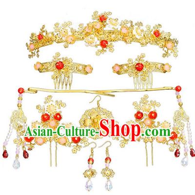 Traditional Chinese Ancient Bride Hair Accessories Xiuhe Suit Hair Comb Hairpins Complete Set for Women