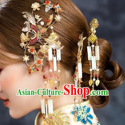 Traditional Chinese Ancient Bride Hair Accessories Xiuhe Suit Butterfly Hairpins Complete Set for Women