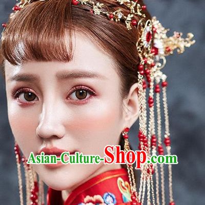 Traditional Chinese Ancient Bride Hair Accessories Xiuhe Suit Hair Clasp Hairpins Complete Set for Women