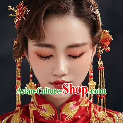 Traditional Chinese Ancient Bride Hair Accessories Xiuhe Suit Hairpins Complete Set for Women