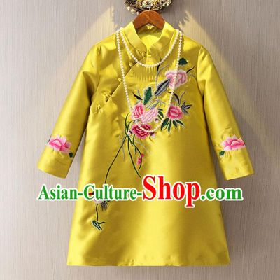 Chinese Traditional National Cheongsam Tangsuit Stand Collar Embroidered Qipao Dress for Women