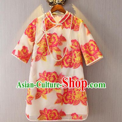Chinese Traditional National Costume Cheongsam Dress Tangsuit Qipao for Women