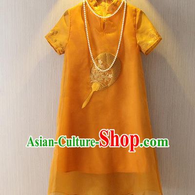 Chinese Traditional National Costume Cheongsam Dress Tangsuit Embroidered Qipao for Women