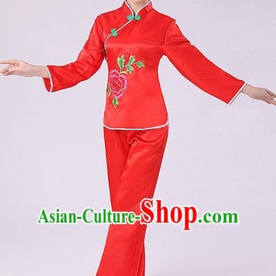 Chinese Traditional Fan Dance Costume, China Folk Dance Red Uniform Yangko Clothing for Women