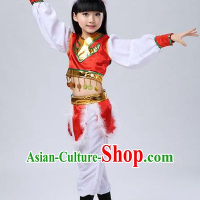 Traditional Chinese Mongol Nationality Dance Costume, Mongols Children Folk Dance Clothing for Kids