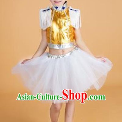 Chinese Classical Stage Performance Modern Dance Costume, Children Jazz Dance Bubble Dress for Kids