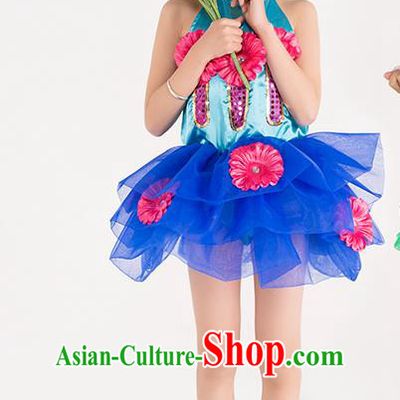 Chinese Classic Stage Performance Chorus Singing Group Costume Children Modern Dance Blue Dress for Kids