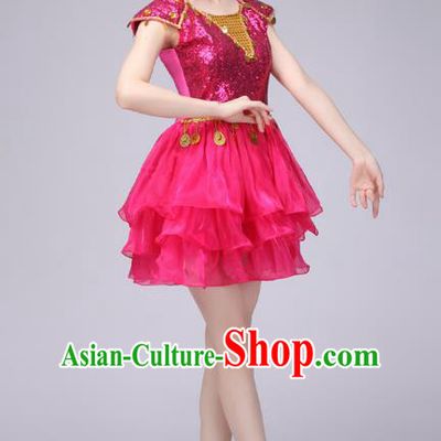 Chinese Classic Stage Performance Costume Modern Dance Rosy Bubble Dress for Women