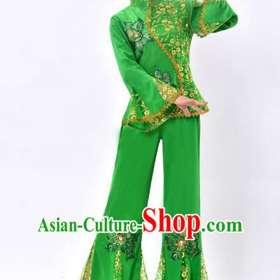 Chinese Traditional Fan Dance Costume Classical Dance Green Uniform Yangko Clothing for Women
