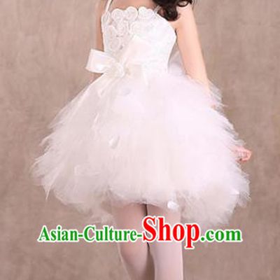 Top Grade Children Stage Performance Compere Costume, Professional Chorus Singing Group White Bubble Dress for Kids