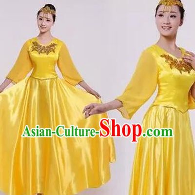 Top Grade Stage Performance Compere Costume, Professional Chorus Singing Group Yellow Dress for Women
