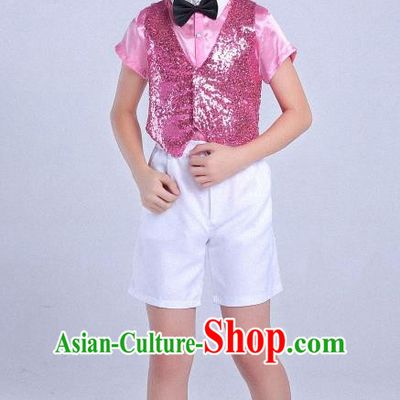 Traditional Chinese Modern Dance Compere Pink Costume, Chorus Singing Group Boys Clothing for Kids
