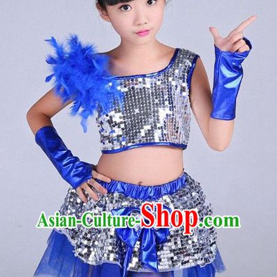 Children Modern Dance Jazziness Blue Bubble Dress, Chorus Singing Group Jazz Dance Clothing for Kids