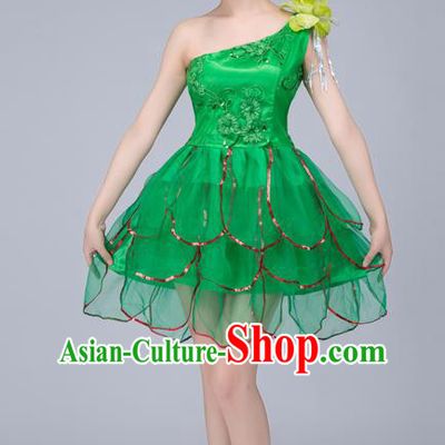 Top Grade Modern Dance Costume, Chorus Singing Group Dance Green Dress for Women