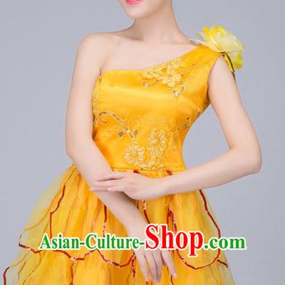 Top Grade Modern Dance Costume, Chorus Singing Group Dance Yellow Dress for Women