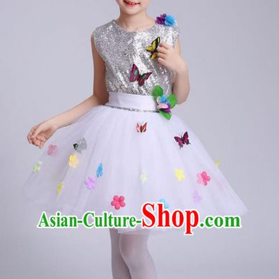 Top Grade Children Modern Dance Costume, Professional Chorus Sing Group White Dress for Kids