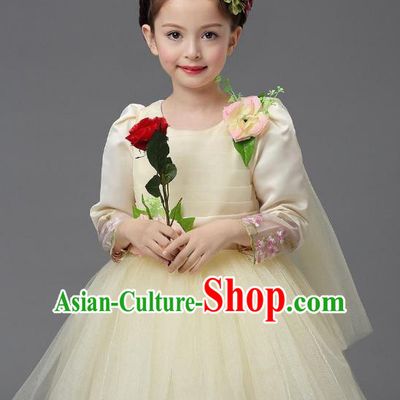 Top Grade Modern Dance Costume, Children Chorus Singing Group Dance Beige Veil Dress for Kids